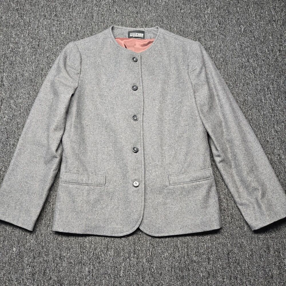 Vintage Russ Petites Womens M Wool Blazer Gray USA Union Made Classic Jacket